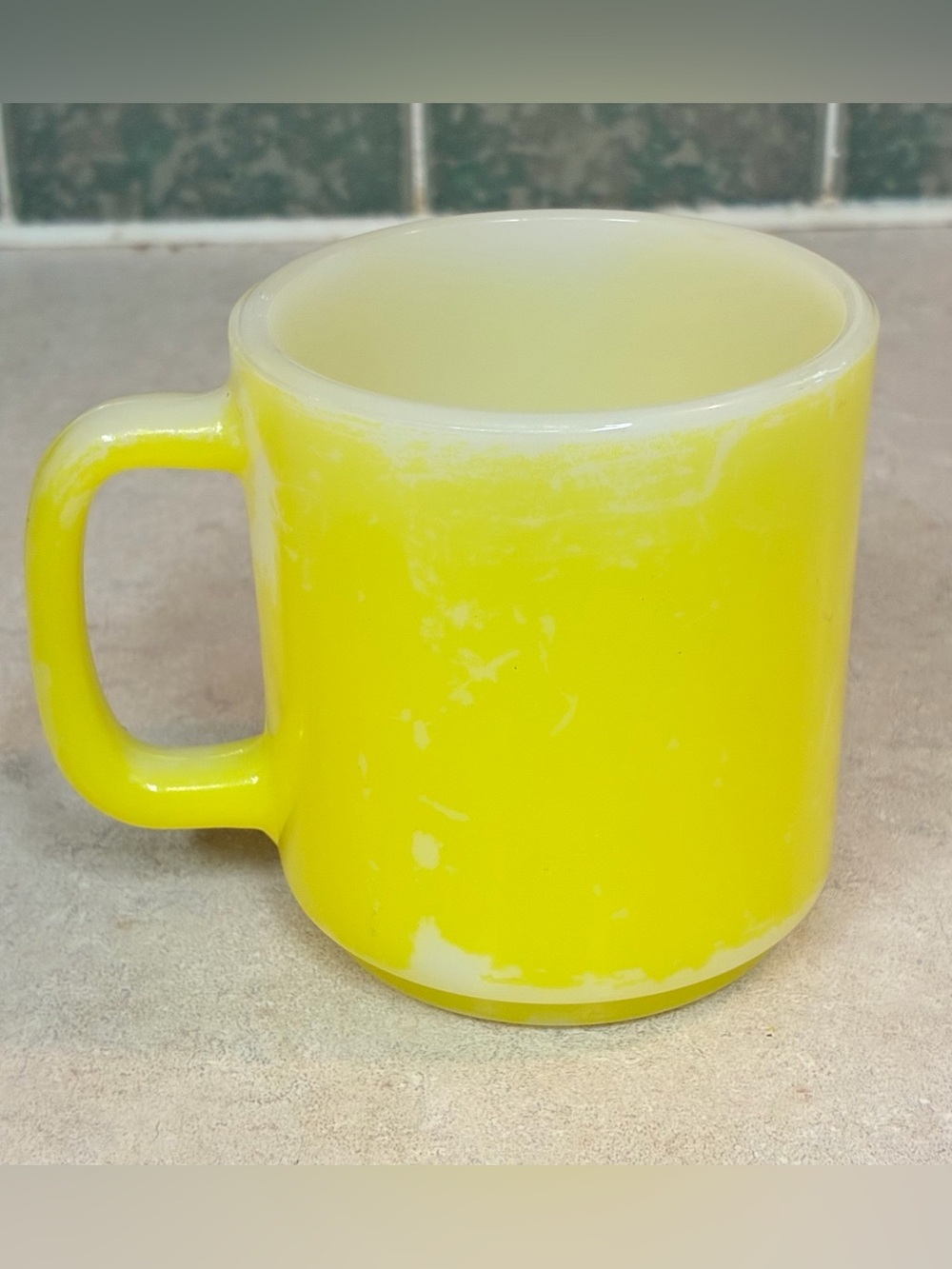 Glasbake microwave safe painted yellow glass coffee/tea mug cup